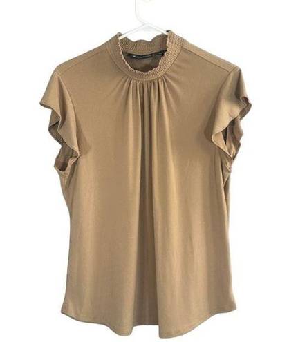 Ny&co NY &  7th Avenue Beige Mock Neck Short Flutter Sleeve Blouse Women Sz L