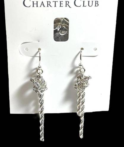 Charter Club NEW  Dangle Drop EARRINGS SilverTone Knotted Serpentine Chain 2”