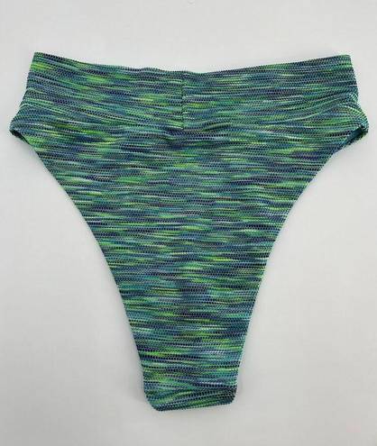 Aerie  High Waist Bikini Bottom Sz M Blue Green Textured High Cut Swimsuit