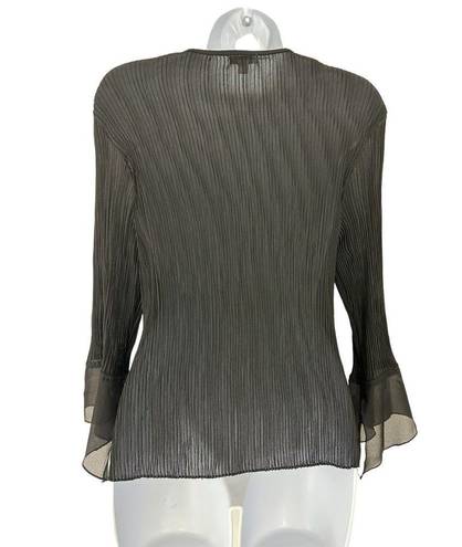 Petal JAIPUR Womens SZ L Sheer Autumn  Scrunch Long Sleeve Pleated Blouse Black