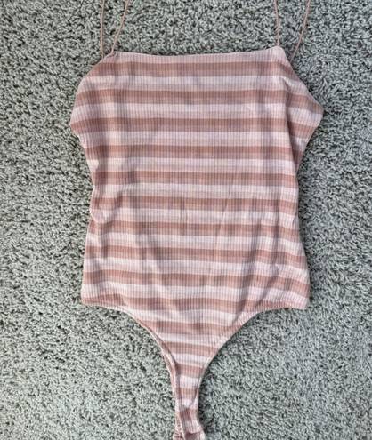 Skylar Rose Y2K Ribbed Square Neck Cutout Spaghetti Strap Striped Bodysuit Med