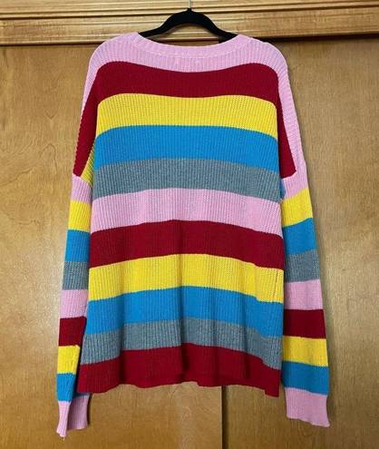 Umgee  Rainbow Striped Crewneck Knit Sweater Size Large