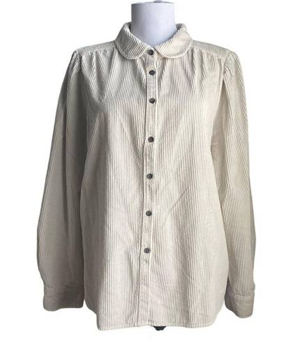 The Loft  Corduroy Long Sleeved Button Down Shirt Peter Pan Collar Puff Sleeve SZ L