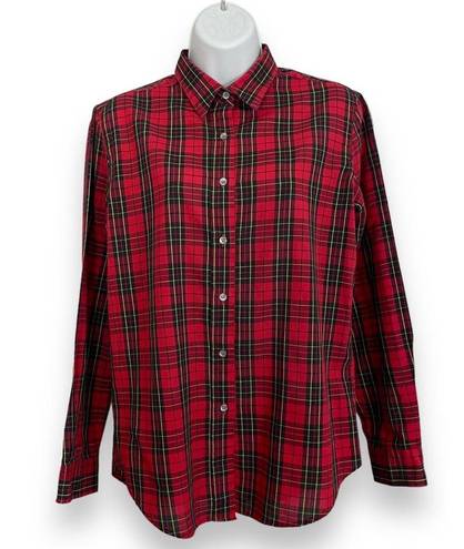 Nordstrom Vintage  Button-Up Shirt Women Plaid Long Sleeve Red Collar Tomboy Work