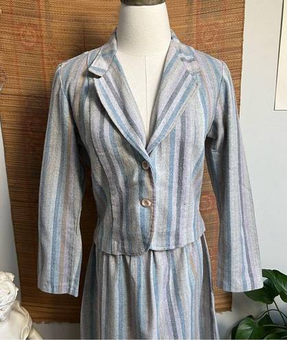 Vintage 1970’s Pastel Striped Blazer & Skirt Suit Set Small Multiple