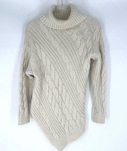 Listicle  Cozy Cable Knit Turtleneck Sweater Pointed Hem Cream S/M