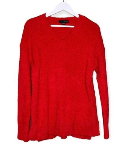 Sanctuary Women’s Fuzzy V Neck Long Sleeve Sweater in Red Size XS