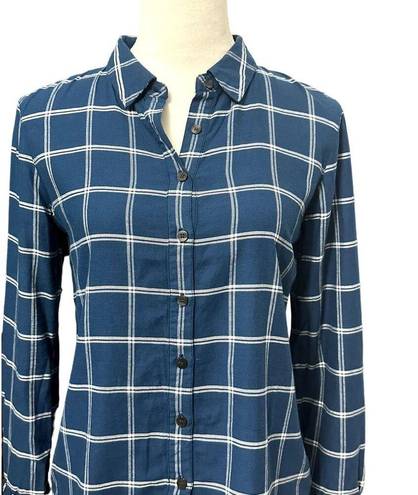 Draper James  Womens Button Up Shirt Blue Plaid Long Sleeve Cuff Round Hem 2