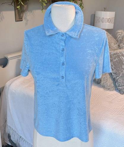 Polo Baby Blue Terry Top Button  Short Sleeve Crop Womens Small NEW