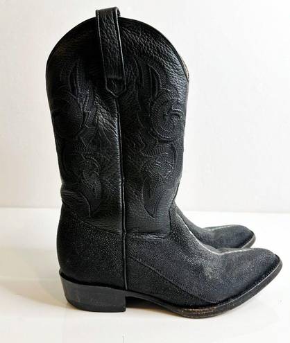 VINTAGE Rowstone Cowboy Western Boots Embroidered Leather Black Women's 8.5