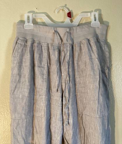 Lou & grey Linen Pull On Drawstring Golf Pants Women Size Small Light Gray & White