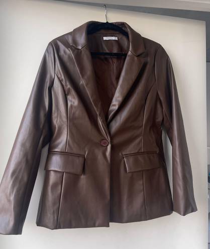 Peppermayo 90's Starlett Blazer Jacket in Chocolate Faux Leather