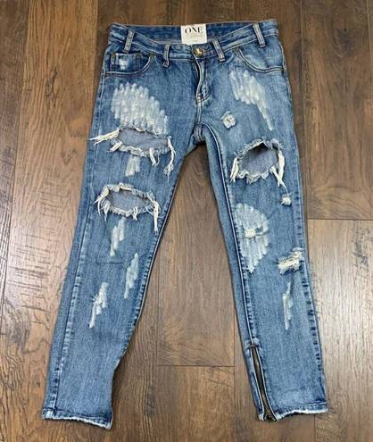 One Teaspoon  Trashed Distressed Freebird Zipper Ankle Jeans