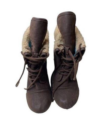 blowfish  Brown Distressed Look Faux fur Lace-up Combat Boots Womens Size 9