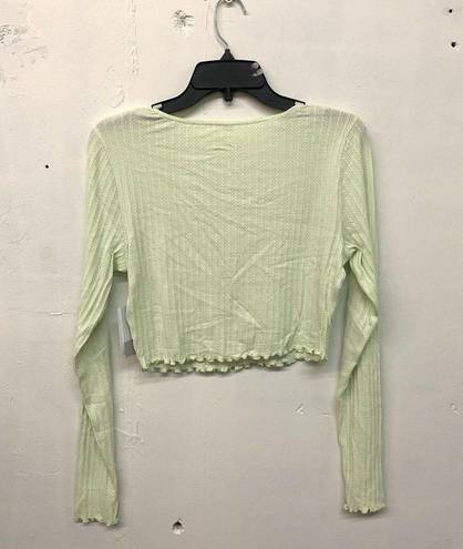 BP  Womens Green Scoop Neck Long Sleeve Crop Henley Top