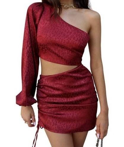 RUNAWAY THE LABEL Runaway Monrow Cutout One Sleeve Mini Dress Wine Size Medium NWT