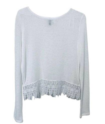 Divided by H&M White Knit Sheer Sweater with Lace Hem