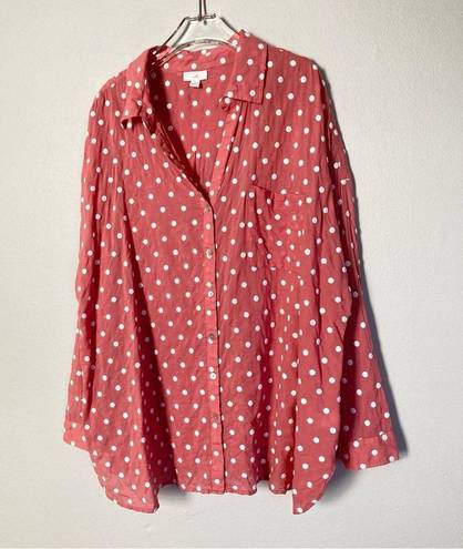 J.Jill  Blouse Women Plus 3X Embroidered Dot Lightweight Cotton Button Up V Neck