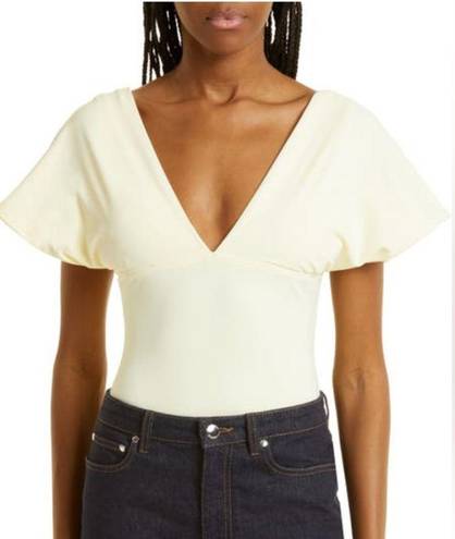 Kimberly  GOLDSON HALLOE CREAM ON OFF THE SHOULDER BODYSUIT W PADS MEDIUM