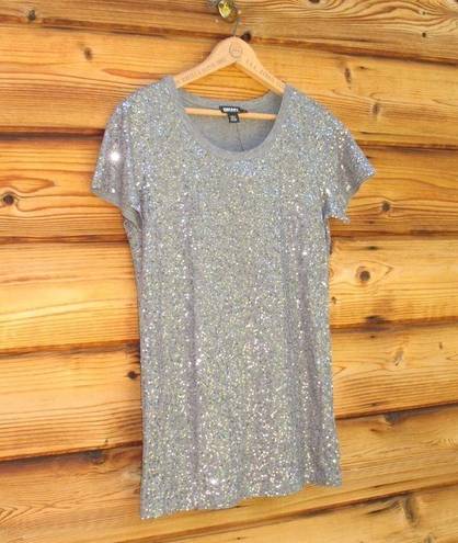 DKNY NWT  Silver Sequin T Shirt Top