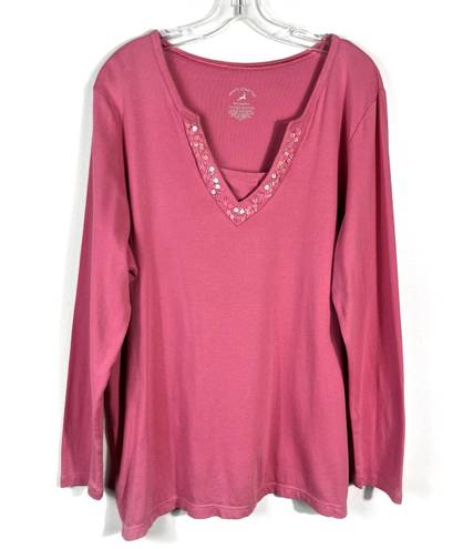 White Stag Women’s Plus Size Embellished Long Sleeve V-Neck Top 2X (18W/20W)