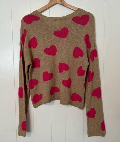 Beach Riot  Sandy Hearts Pullover Sweater Knit Tan Pink  XS