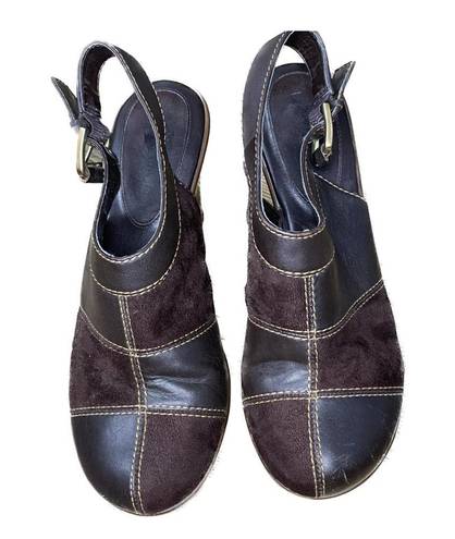 Tommy Hilfiger 90's Patchwork Clogs Tommy Vintage Shoes Slingback Brown Buckle Heel 8.5