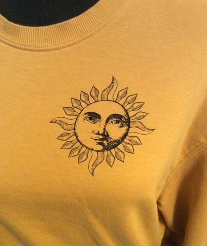 Rebellious One Sun Moon Celestial Crew Neck Sweatshirt Mustard XS Womens