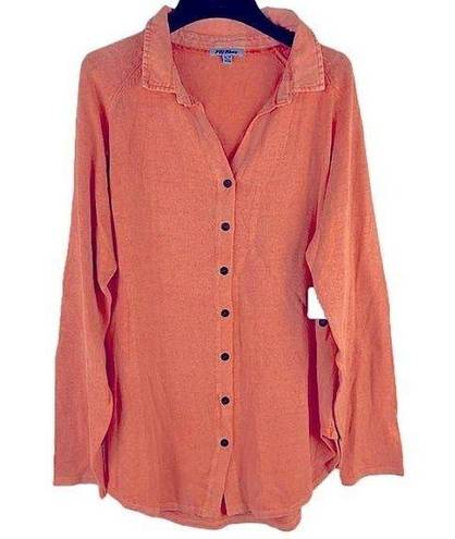 NEW PBJ Blues Orange Acid Wash Denim Collar Button Front Tunic Sweater Large