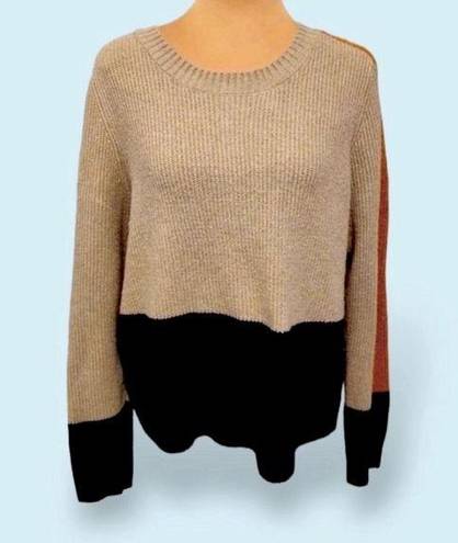 Stitch Fix Soft color block cropped, beige, navy, dark yellow chunky sweater 