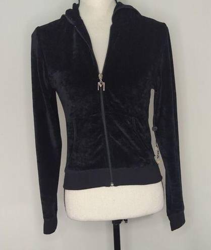 Max Studio NWT  Velvet Hoodie Black Full Zip Cotton Blend Size S