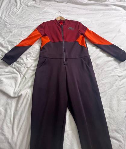 Nike Qsport burgundy orange color lock sweatsuit zip up jumpsuit XS