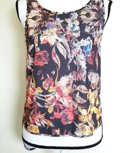 Ladakh  Sheer Artsy Boho Sleeveless Blouse Iridescent Flowers & Studs Size 2