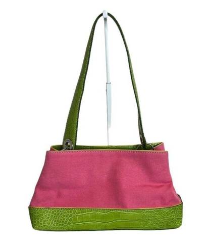 Tommy Hilfiger  Handbag Women Small Pink Canvas Green Croc Purse Shoulder Bag