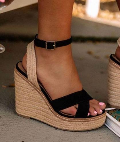 Soda Jute Wrap Around Wedge Black Strap