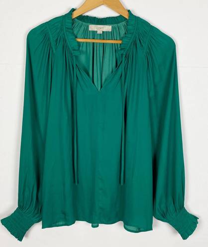 The Loft  Green Pleated Ruffle Tie Neck Long Sleeve Top Size Medium