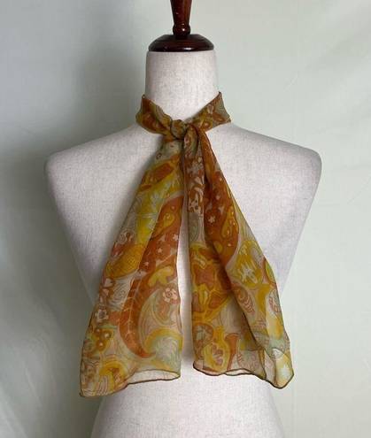 Vintage 60s 70s Hand Rolled Long Silk Scarf Sheer Retro Floral Paisley 41x16