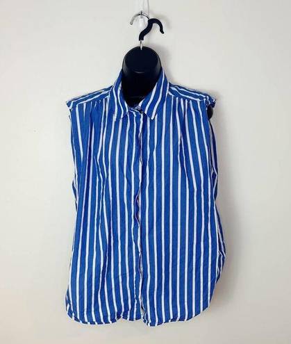 Mango  Womens Striped Organic Cotton Sleeveless Blouse Size Large Blue