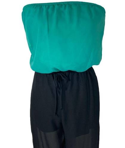 L8ter Black green strapless jumpsuit by  size small lined chiffon strapless