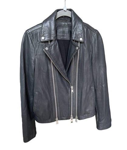 All Saints Dare Biker Leather Jacket in Black, Sheep Leather Bomber