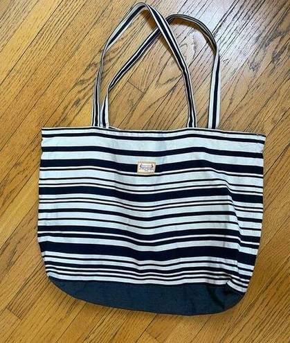 LES TOILES DU SOLEIL Large Black & White Striped Canvas Bag