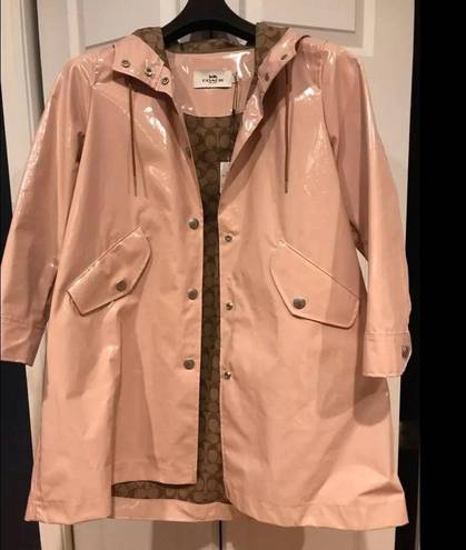 Coach  Patent Leather Raincoat With Signature Lining Orchid Pink Size L NEW