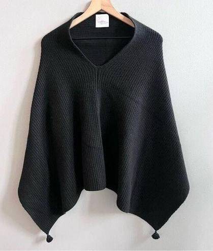 Pamella Roland 100% Cashmere Sweater Poncho Made in Italy Luxury Designer OS Black Size M