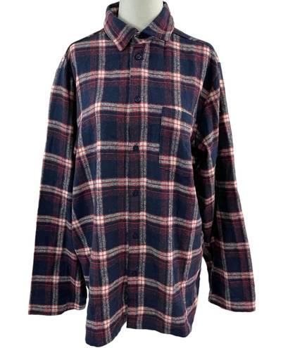 Nordstrom New  Plaid Flannel Button Down Pajama Shirt Navy Peacoat Tartan