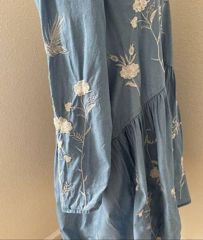 Philosophy  Dress Chambray‎ Embroidered Floral High Low Tunic Dress Size Large