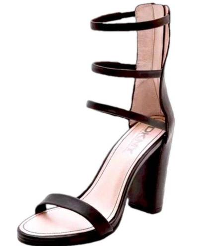 DKNY  Rita strappy heeled sandals black size 8 high chunky heel zip back leather