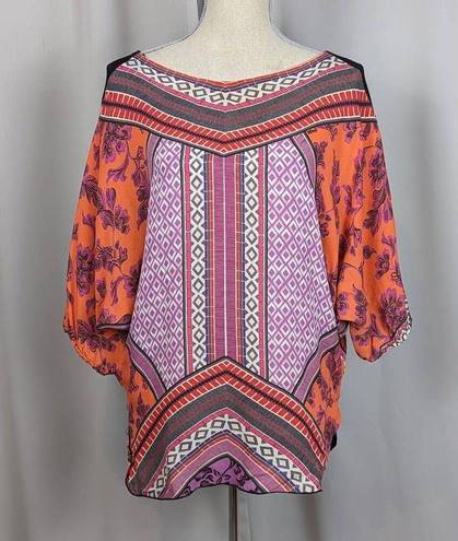 Hale Bob  Dolman Sleeve Print Blouse Orange and Black