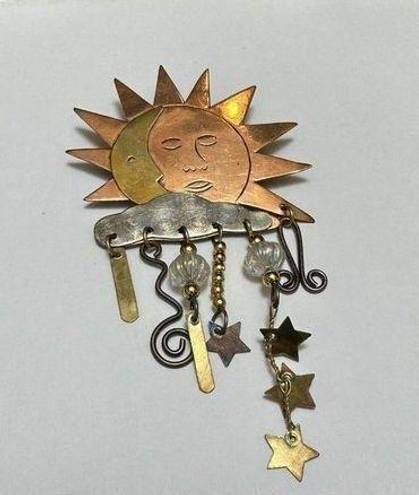 Handcrafted Metal Sunshine Brooch Pin