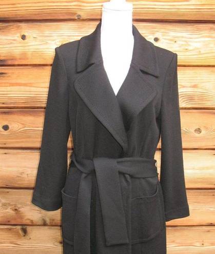 St. John  Caviar Black Knit Wool Blend Belted Coat