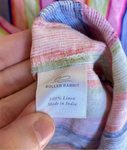 Roller Rabbit  Linen Collared Striped Tunic Size Medium Rainbow Colorful